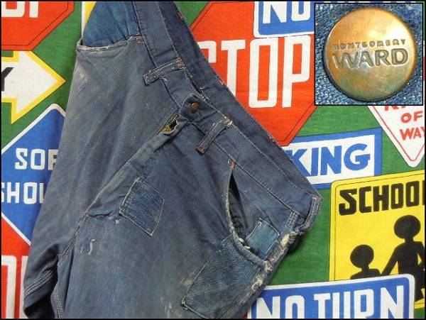 * только нет 2 . атмосфера. 1 шт. *Made in USA производства America производства MONGOMERY WARDmongome Lee слово Vintage painter's pants 60s60 годы лоскутное шитье способ 