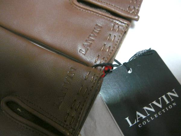 ランバンLANVIN チョコ色羊皮革手袋　24ロゴマークパンチング_画像3