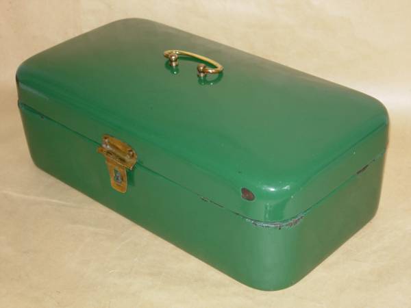 アンティーク ホーロー グリーン ブレッド缶 横型 ツールボックス型 ドイツ製 超レア ビンテージ_画像1
