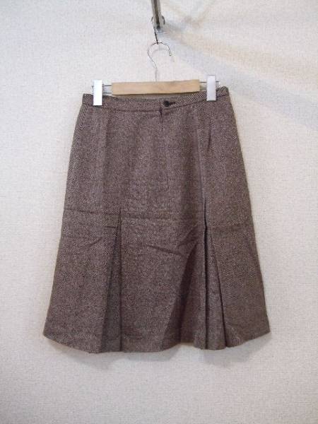 INDIVI tea tweed box pleated skirt (USED)121612