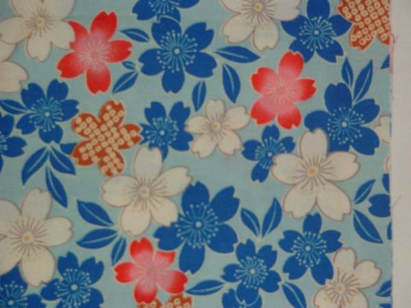 木綿の半衿、四色の桜、ブルー_画像2