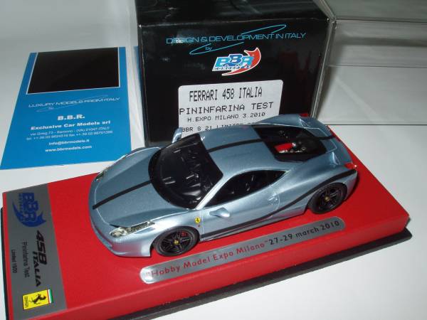 即決 BBR特注 2010年ミラノ・ホビー博 20台限定 1/43 フェラーリ 458 イタリア ピニンファリーナ テスト 皮台座仕様_画像2