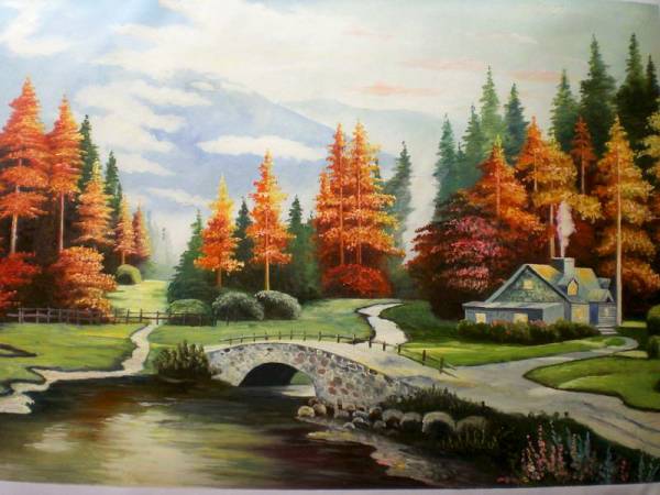 油絵　風景画 『山と森をのぞむ』　M30号(60x90cm)_画像3