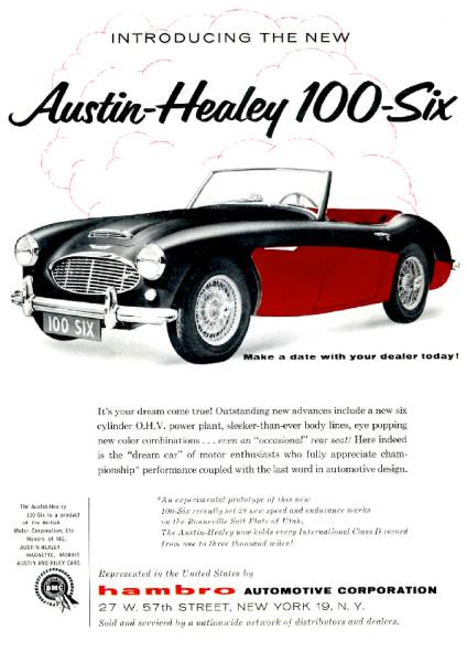 *1957 year. automobile advertisement Austin Healey 100 AUSTIN HEALEY