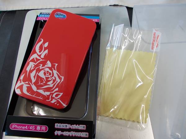 iPhone4/4S共用 ケース ジャケット カバー 薔薇　液晶フィルム付_画像1