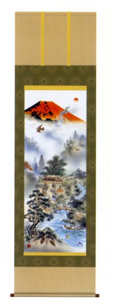 新品　掛け軸 　赤富士四神万全図　掛軸　四神画 　富士山_画像1