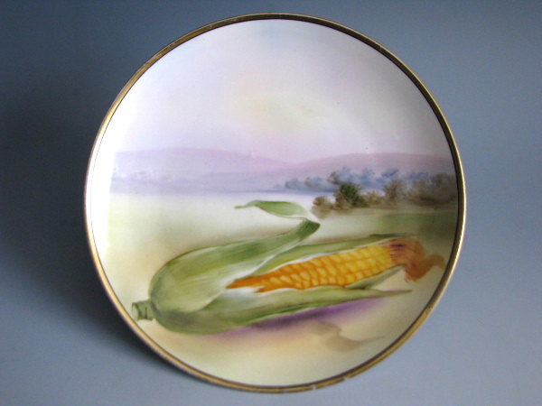 トウモロコシと風景 飾り絵皿 ◆ オールドノリタケ