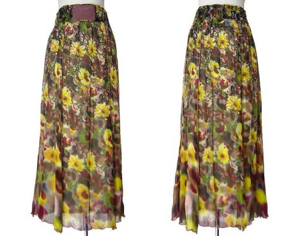 未使用 Jean Paul GAULTIER ジャンポール・ゴルチエ FEMME イタリア製 花柄シルクロングスカート
