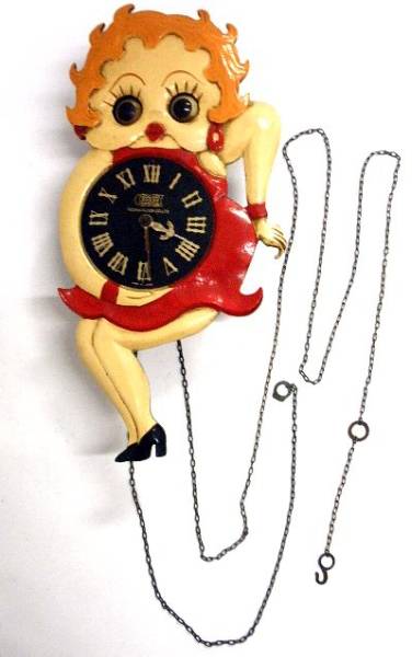 【1950年代ベティちゃんコレクション】目玉が動くベティちゃん木製掛時計_画像2