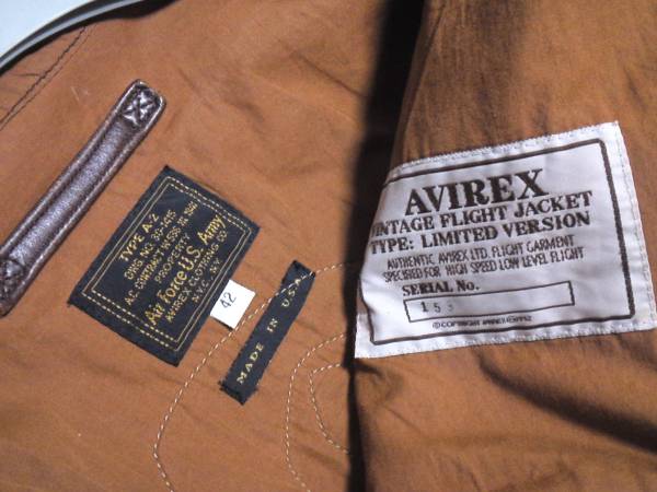 avirex clothing 限定A-2 42 USED　アヴィレックス_画像3