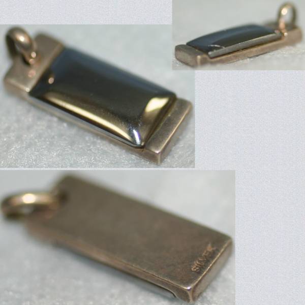 紳士用SV925枠に青みがかったメタル付2,2㎝ペンダントトップレア　○B8-75