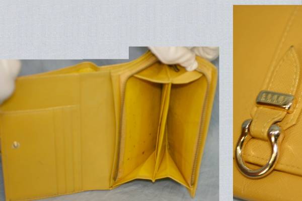 エルの女性用14x10cm縁起のいい黄色革ファスナー付財布【USED】　○C6-374-1_画像2
