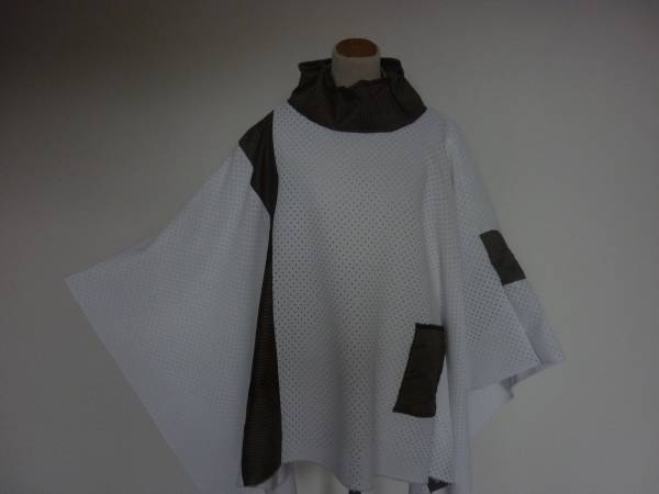  prompt decision,UV white mesh & mud Ooshima pongee, large size poncho ; hand made 