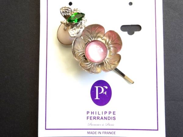 日本未発売 ● PHILIPPE FERRANDIS ヘアピン 蝶々 花 ピンク 緑 新品 カラーストーン ピンク グリーン セレブ アクセサリー ジュエリー
