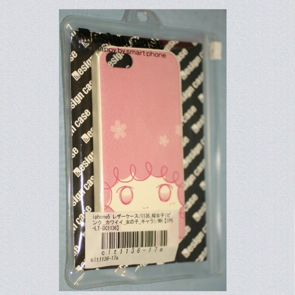 桜女子ピンク可愛い女の子キャラihone5レザー携帯ケース未使用 〇C8-675-1_画像1