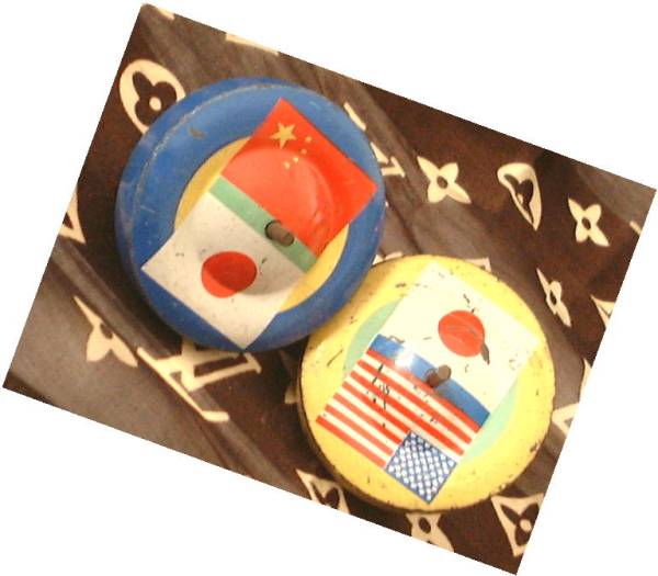◆　昭和レトロ　日本　中国　アメリカ　国旗　コマ　２コ　JUNK_画像2