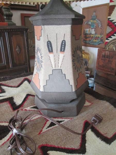  rare! rare goods 50\'s~ Native American n antique sand .. desk lamp Vintage have zona./ Indian store kachina..p EBBRO 