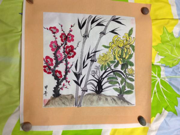  unused water ink picture watercolor nature plant scenery . bamboo plum *