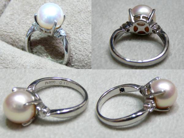  large grain pearl & diamond Pt900( platinum ) ring * ring A031 used good goods 