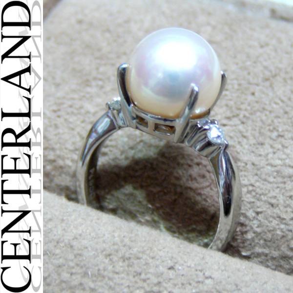  large grain pearl & diamond Pt900( platinum ) ring * ring A031 used good goods 