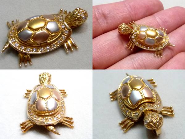 亀 ネックレス トップ ペンダント 18金 ダイヤ K18 未使用保管品