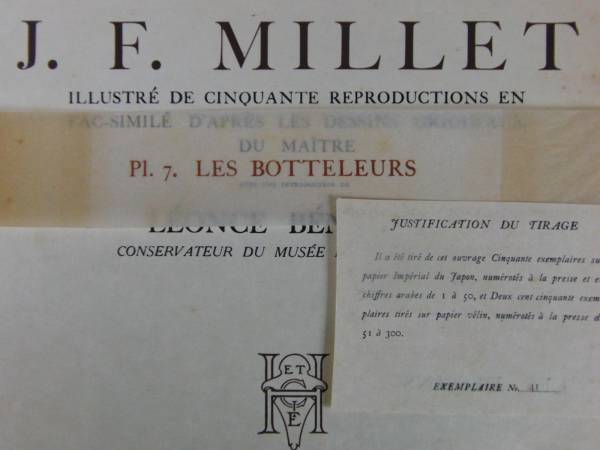 Ｊ．Ｆ．ミレー、限定・１９０６年、希少画版画、Les Botteleurs_タイトル、限定№