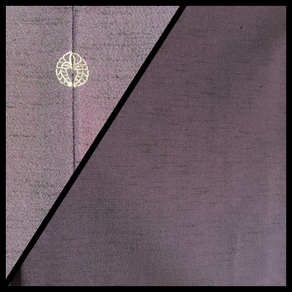 【紬】正絹 単衣 無地 身丈150cm 下り藤一つ縫紋紫と黒の織物_画像3