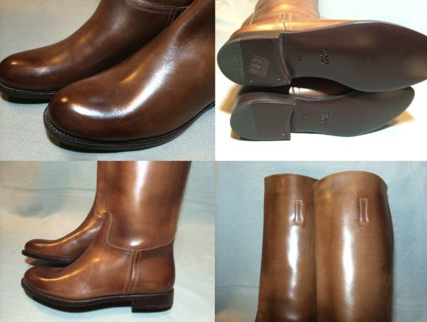 新品 プラダ レザー ジョッキー ロング ブーツ 39.5 PRADA 茶 ブラウン 本革 乗馬 革靴 シューズ