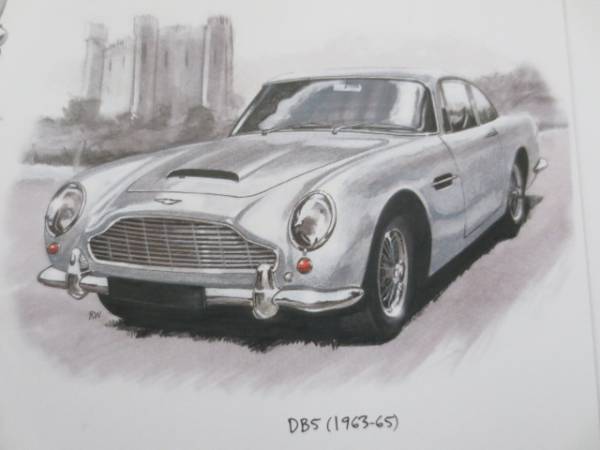 アストンマーチン・英国製デザイン絵画・００７ボンドカー・BD５_細部まで詳細に描かれたデザイン絵画です