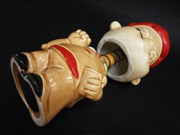 【昭和30年代ポパイ首振り人形】陶器製ポパイ貯金箱／未使用箱付_画像3