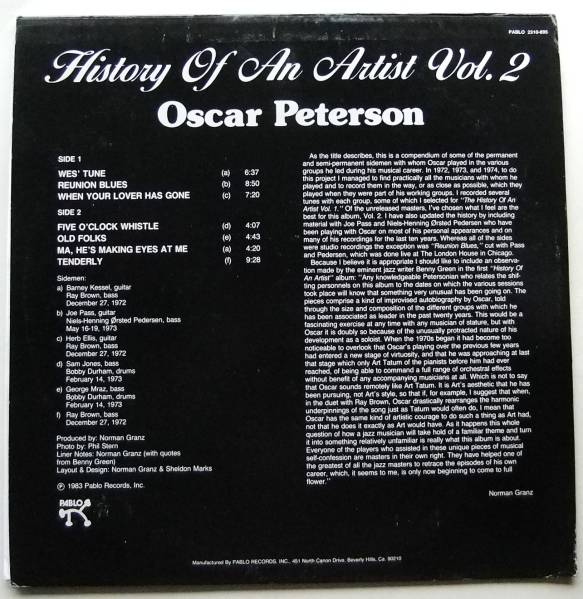 ◆ OSCAR PETERSON / History of an Artists Vol.2 ◆ Pablo 2310-895 ◆V_画像2