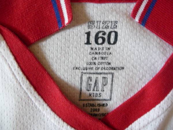 GAP Gap Gap shirt T-shirt collar attaching shirt 160. for children KIDS 160cm white mesh used 