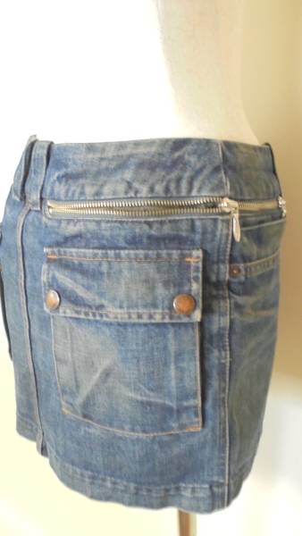 RNAa-ruene- Denim skirt S double fastener pocket 