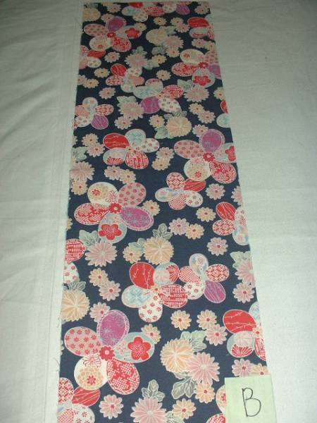 木綿の半衿、和柄の梅と小さい菊、紺、B_画像3