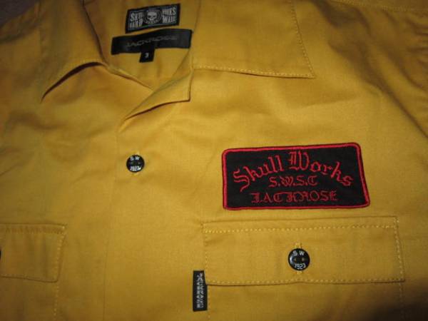 レア！ SKULL WORKS x JACK ROSE スカルワークス ジャックローズ コラボ 刺繍ワッペン 長袖 ワークシャツ 3_画像3