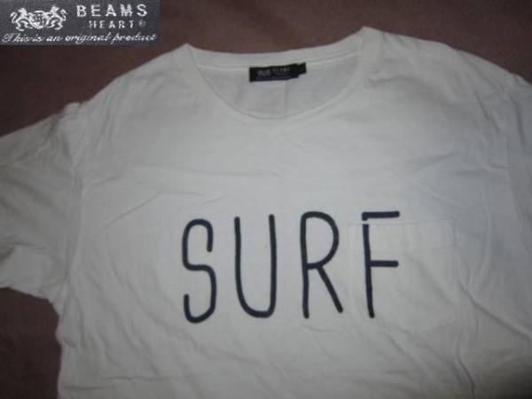 BEAMS HEART SURF ビームス サーフ デカロゴ ポケット Tシャツ 白 L サーフィン サーファー_画像1