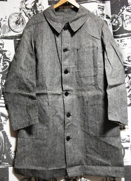 ☆DEAD STOCKE☆Made in FRANCEフランス制ビンテージアトリエワークコート黒シャン30S30年代40S40年代ブラックシャンブレーデットストックS