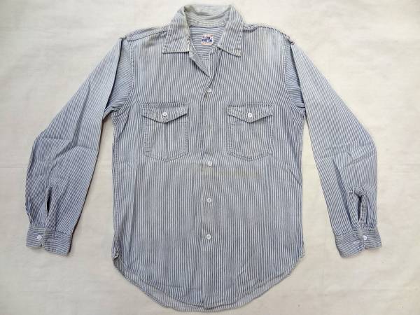 ビンテージ CANT BUSTEM キャントバステム 希少 珍品 50S 60S ヒッコリー ストライプ 柄 ワーク シャツ 希少 サイズ 14 ハーフ 青 白 レア