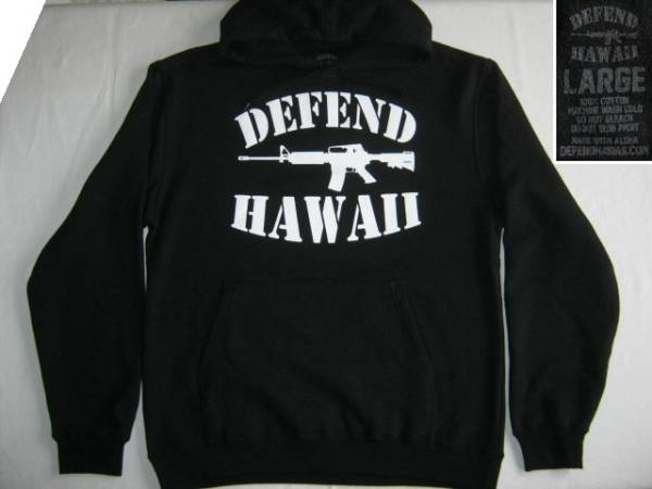 ★新品 ハワイ発 DEFEND HAWAII ディフェンドハワイ スウェットパーカー L USサイズ 大きめ ブラック×ホワイト 黒×白 裏起毛 旧ロゴ★