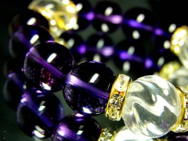 トルネード水晶14ミリxアメジスト12ミリ金ロンデル