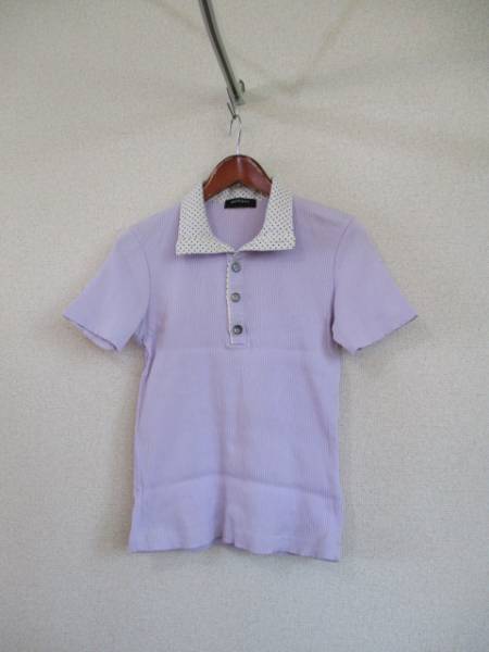 BOYCOTT purple collar dot short sleeves cut polo-shirt (USED)70116②