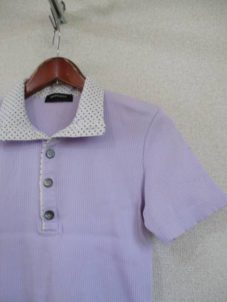 BOYCOTT purple collar dot short sleeves cut polo-shirt (USED)70116②