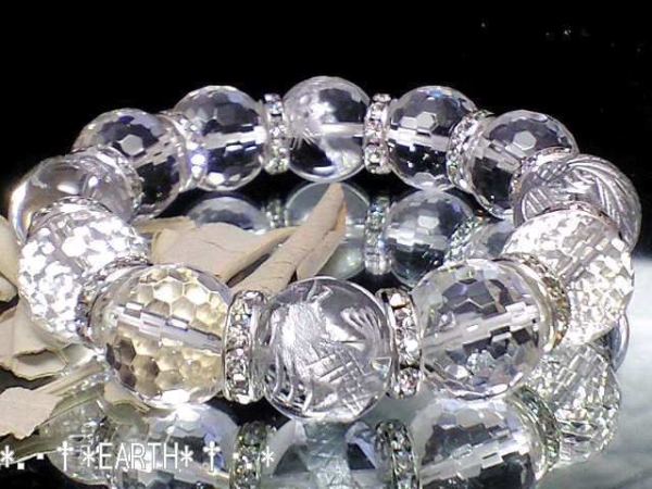 天然石★16ミリ銀色彫四神獣水晶&128面カット水晶　数珠　送料無料　匿名発送_画像3