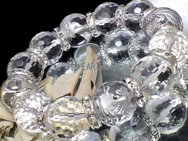 天然石★16ミリ銀色彫四神獣水晶&128面カット水晶　数珠　送料無料　匿名発送_画像1