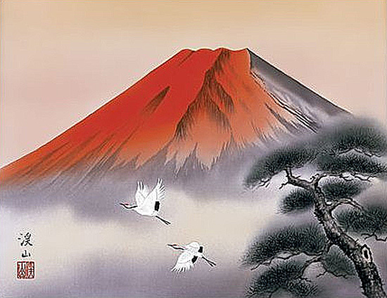 伊藤渓山　赤富士飛鶴　絵画　版画　和額_画像2