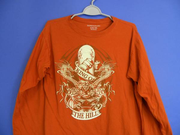 4845VKING OF THE HILL* change kind print long T- shirt * L(12/14)