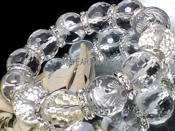 天然石★16ミリ銀色彫四神獣水晶&128面カット水晶　数珠　送料無料　匿名発送