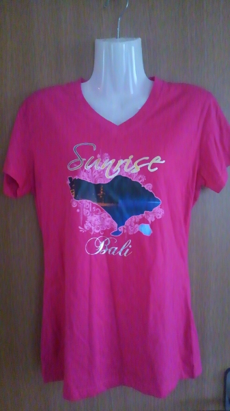 ☆DOUBLE☆BALIロゴTシャツ☆ピンク系☆お寺フォト柄☆