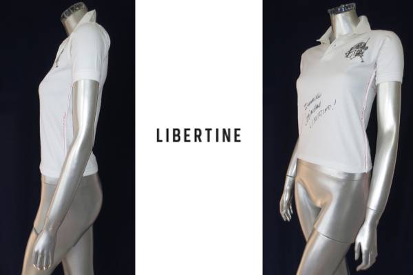 二点以上落札で送料無料！　L17♪レア品！サイン入り　Libertine.　リバティーン　ポロシャツ　白_ストレッチが利いておりシルエットも抜群♪