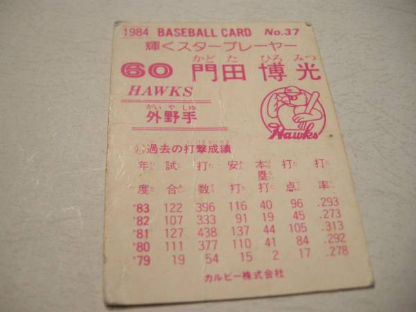 ①カルビー 1984 プロ野球カード 60 門田博光 南海ホークス_画像3